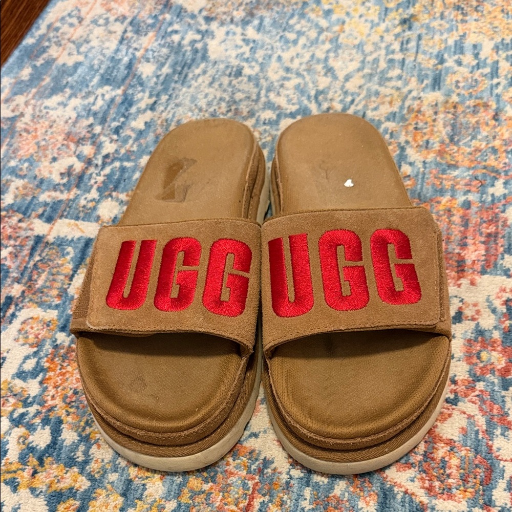 UGG women Brown Slippers with Red Logo size 7